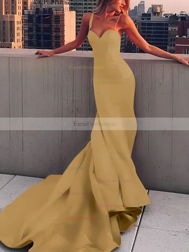 Sheath/Column Sweetheart Satin Court Train Prom Dresses #Favs020107508