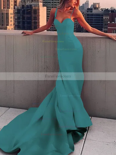 Sheath/Column Sweetheart Satin Court Train Prom Dresses #Favs020107508