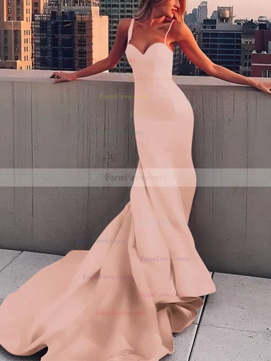 Sheath/Column Sweetheart Satin Court Train Prom Dresses #Favs020107508