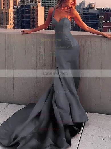 Sheath/Column Sweetheart Satin Court Train Prom Dresses #Favs020107508