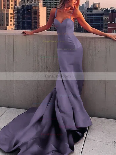 Sheath/Column Sweetheart Satin Court Train Prom Dresses #Favs020107508