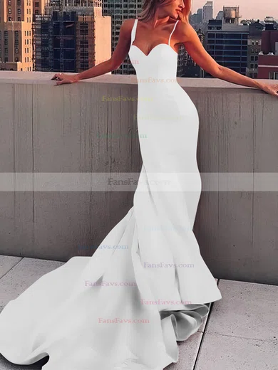 Sheath/Column Sweetheart Satin Court Train Prom Dresses #Favs020107508