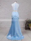 Trumpet/Mermaid Scoop Neck Satin Tulle Sweep Train Appliques Lace Prom Dresses #Favs020104536