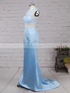 Trumpet/Mermaid Scoop Neck Satin Tulle Sweep Train Appliques Lace Prom Dresses #Favs020104536