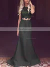 Trumpet/Mermaid Scoop Neck Satin Tulle Sweep Train Appliques Lace Prom Dresses #Favs020104536