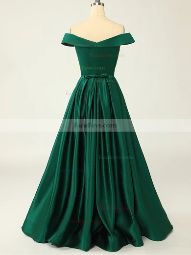 A-line Off-the-shoulder Satin Sweep Train Pockets Prom Dresses #Favs020107529