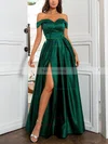 A-line Off-the-shoulder Satin Sweep Train Pockets Prom Dresses #Favs020107529