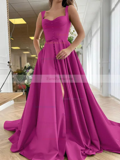 A-line Sweetheart Satin Sweep Train Bow Prom Dresses #Favs020107557