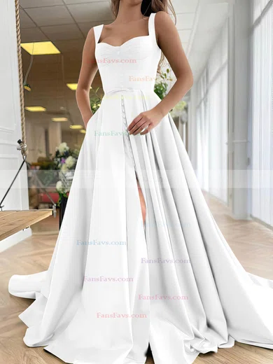 A-line Sweetheart Satin Sweep Train Bow Prom Dresses #Favs020107557