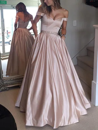 Ball Gown Off-the-shoulder Satin Floor-length Beading Prom Dresses #Favs020104578 Ball Gown Off-the-shoulder Satin Floor-length Beading Prom Dresses #Favs020104578