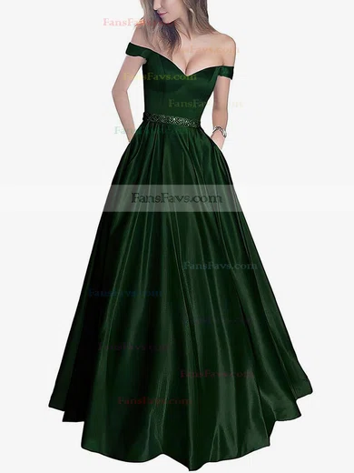 Ball Gown Off-the-shoulder Satin Floor-length Beading Prom Dresses #Favs020104578