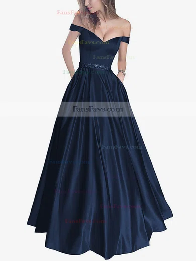 Ball Gown Off-the-shoulder Satin Floor-length Beading Prom Dresses #Favs020104578