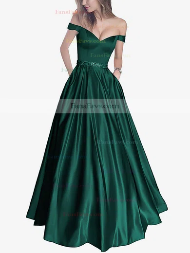 Ball Gown Off-the-shoulder Satin Floor-length Beading Prom Dresses #Favs020104578