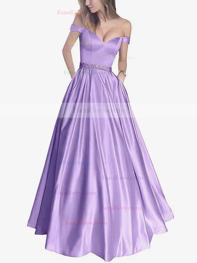 Ball Gown Off-the-shoulder Satin Floor-length Beading Prom Dresses #Favs020104578