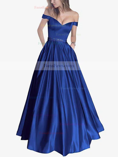 Ball Gown Off-the-shoulder Satin Floor-length Beading Prom Dresses #Favs020104578