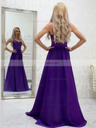 A-line V-neck Silk-like Satin Sweep Train Appliques Lace Prom Dresses #Favs020107574