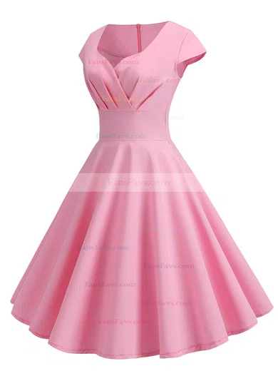 A-line V-neck Silk-like Satin Knee-length Ruffles Prom Dresses #Favs020107582