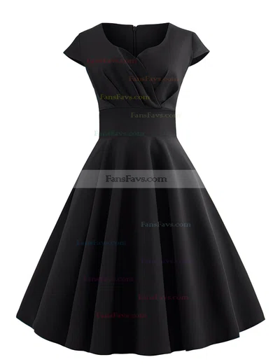 A-line V-neck Silk-like Satin Knee-length Ruffles Prom Dresses #Favs020107582
