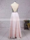 A-line V-neck Chiffon Floor-length Beading Prom Dresses #Favs020104583