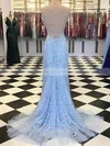 Trumpet/Mermaid Square Neckline Tulle Lace Sweep Train Appliques Lace Prom Dresses #Favs020107927