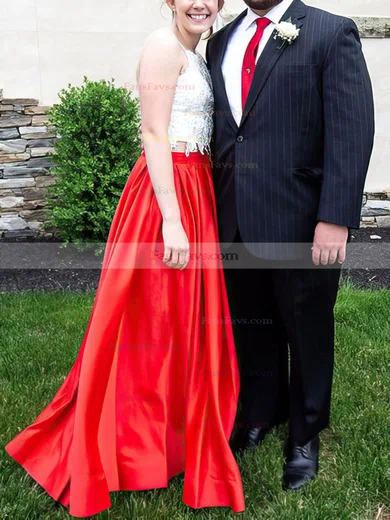 Ball Gown Square Neckline Satin Floor-length Appliques Lace Prom Dresses #Favs020104587