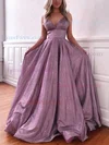 Ball Gown V-neck Glitter Sweep Train Pockets Prom Dresses #Favs020107934