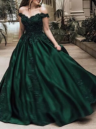 Ball Gown Off-the-shoulder Satin Sweep Train Beading Prom Dresses #Favs020107936 Ball Gown Off-the-shoulder Satin Sweep Train Beading Prom Dresses #Favs020107936