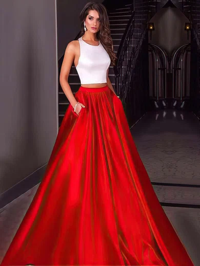 Ball Gown Halter Satin Floor-length Pockets Prom Dresses #Favs020104589