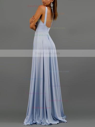 A-line V-neck Silk-like Satin Sweep Train Split Front Prom Dresses #Favs020107945