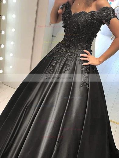 Ball Gown Off-the-shoulder Satin Lace Sweep Train Beading Prom Dresses #Favs020107946