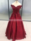Ball Gown Off-the-shoulder Satin Lace Sweep Train Beading Prom Dresses #Favs020107946