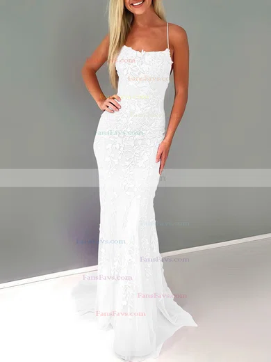 Trumpet/Mermaid Square Neckline Lace Tulle Sweep Train Beading Prom Dresses #Favs020107951