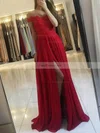 A-line Off-the-shoulder Lace Chiffon Sweep Train Beading Prom Dresses #Favs020107956