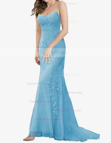 Trumpet/Mermaid Square Neckline Tulle Sweep Train Beading Prom Dresses #Favs020107957