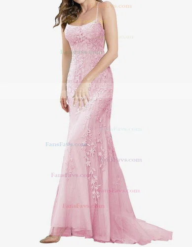 Trumpet/Mermaid Square Neckline Tulle Sweep Train Beading Prom Dresses #Favs020107957