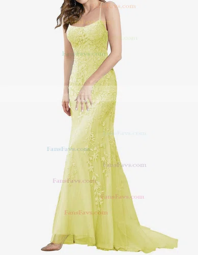 Trumpet/Mermaid Square Neckline Tulle Sweep Train Beading Prom Dresses #Favs020107957