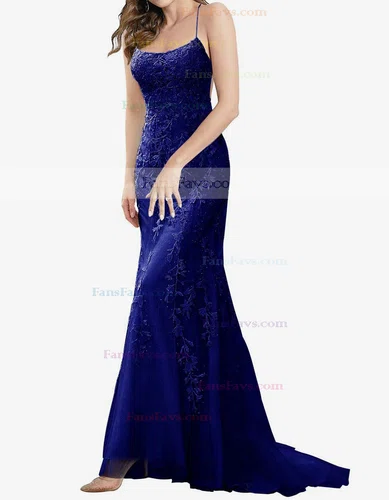 Trumpet/Mermaid Square Neckline Tulle Sweep Train Beading Prom Dresses #Favs020107957