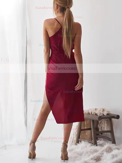 Sheath/Column V-neck Silk-like Satin Asymmetrical Lace Prom Dresses #Favs020106605