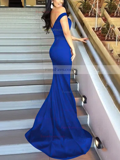 Trumpet/Mermaid Off-the-shoulder Silk-like Satin Sweep Train Split Front Prom Dresses #Favs020104594