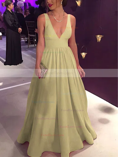 Ball Gown V-neck Silk-like Satin Floor-length Bow Prom Dresses #Favs020104603