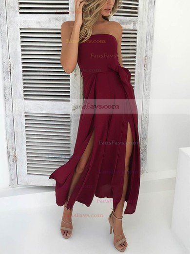 A-line Strapless Silk-like Satin Ankle-length Split Front Prom Dresses #Favs020106565
