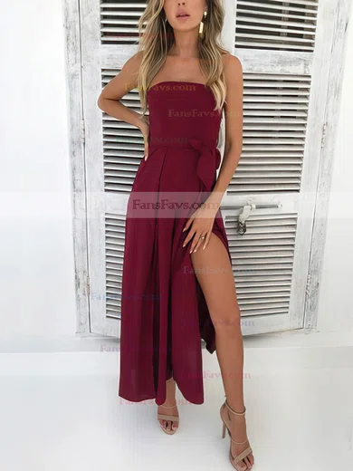 A-line Strapless Silk-like Satin Ankle-length Split Front Prom Dresses #Favs020106565