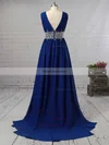 A-line V-neck Chiffon Sweep Train Beading Prom Dresses #Favs020104606
