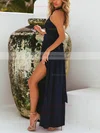 A-line Halter Silk-like Satin Ankle-length Split Front Prom Dresses #Favs020106582