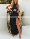 A-line Halter Silk-like Satin Ankle-length Split Front Prom Dresses #Favs020106582