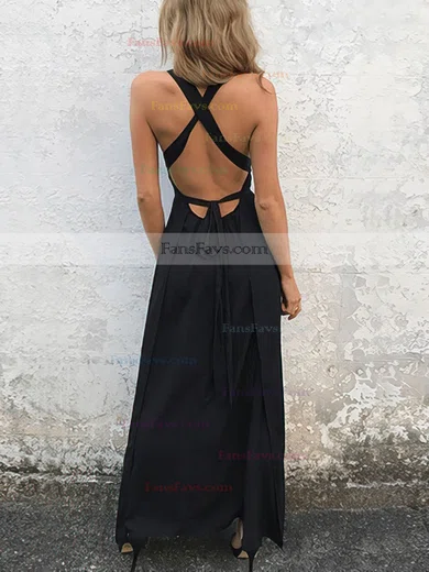 A-line V-neck Chiffon Ankle-length Split Front Prom Dresses #Favs020106586