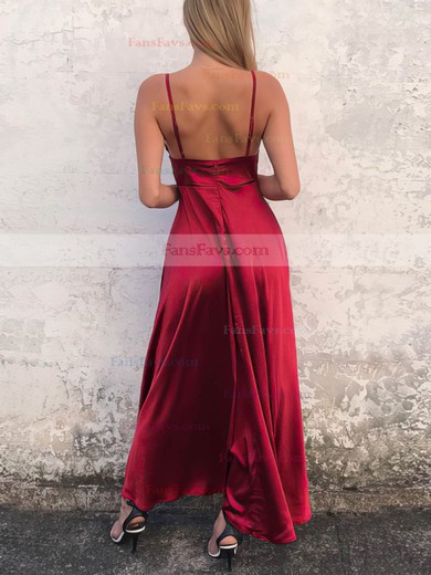 A-line V-neck Silk-like Satin Ankle-length Split Front Prom Dresses #Favs020106588