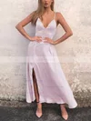 A-line V-neck Silk-like Satin Ankle-length Split Front Prom Dresses #Favs020106588