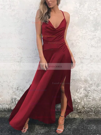 Sheath/Column Cowl Neck Silk-like Satin Ankle-length Split Front Prom Dresses #Favs020106589