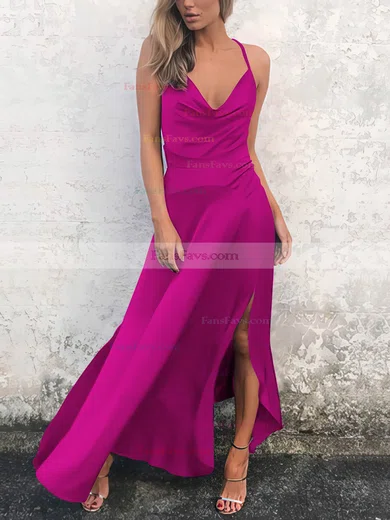 Sheath/Column Cowl Neck Silk-like Satin Ankle-length Split Front Prom Dresses #Favs020106589